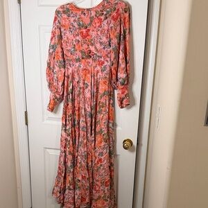 VICI Floral Open-Back Puff Sleeve Maxi Dress size L